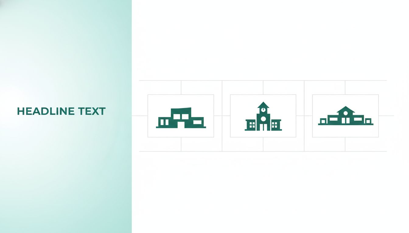 Abstract illustration of three stylised school silhouettes arranged as a comparison table